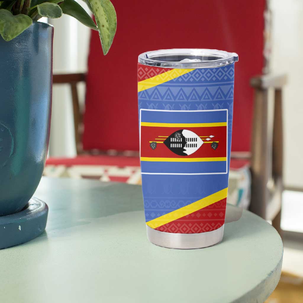 Elephant Eswatini Tumbler Cup Swaziland Shield Tribal Pattern and National Flag TS04
