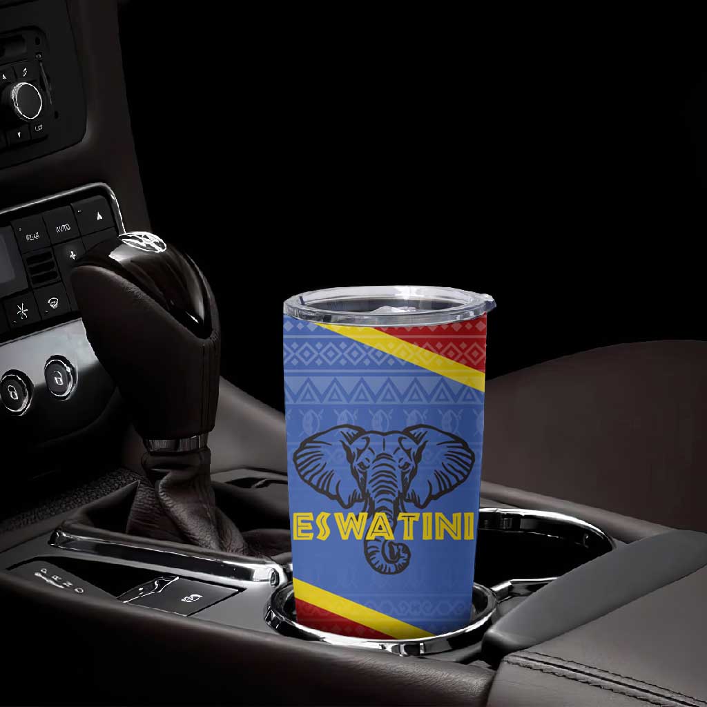 Elephant Eswatini Tumbler Cup Swaziland Shield Tribal Pattern and National Flag TS04