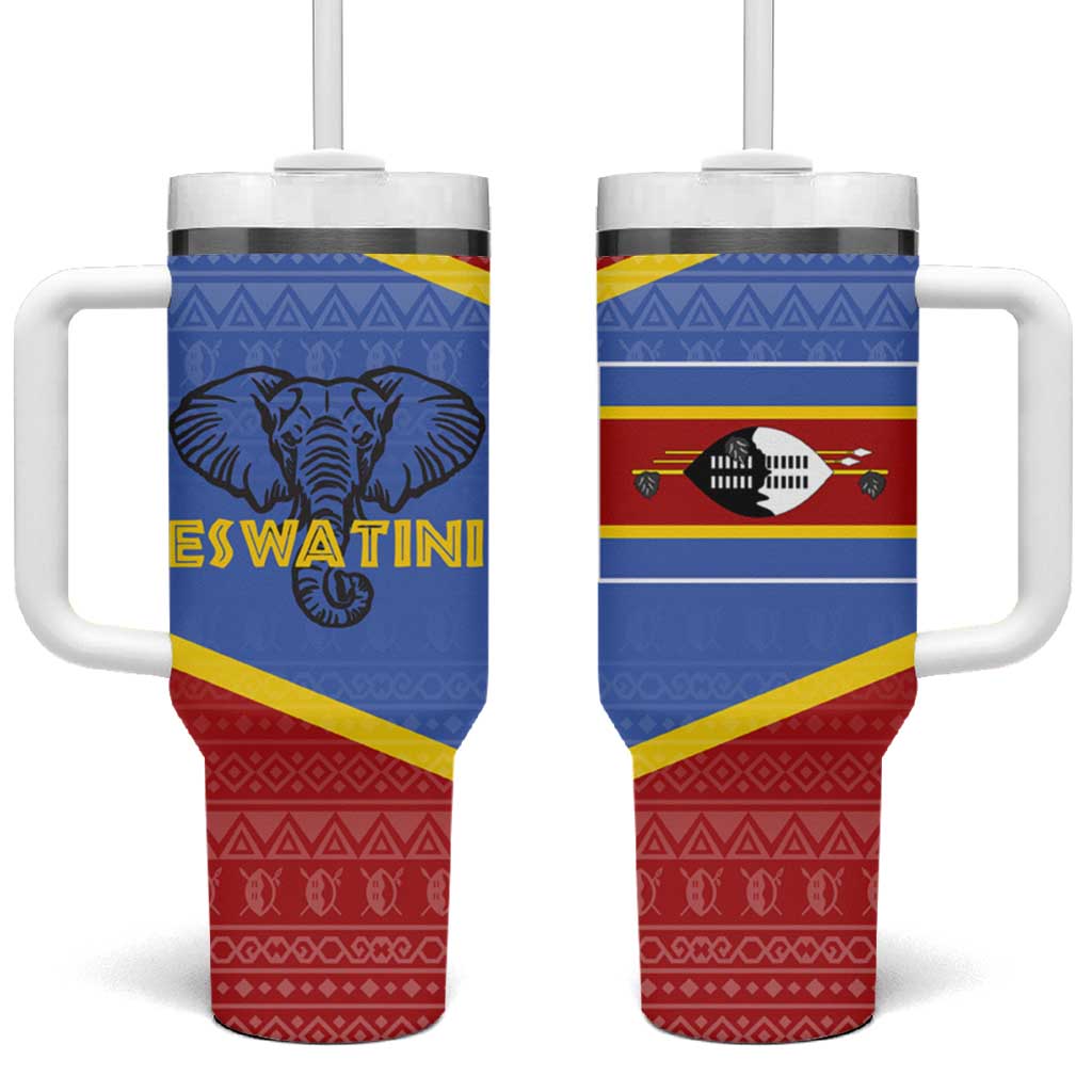 Elephant Eswatini Tumbler With Handle Swaziland Shield Tribal Pattern and National Flag TS04