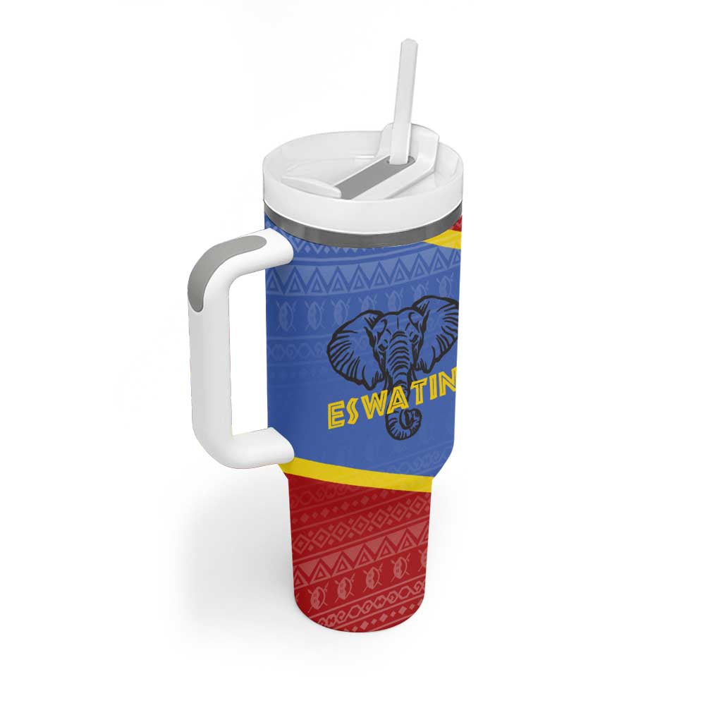 Elephant Eswatini Tumbler With Handle Swaziland Shield Tribal Pattern and National Flag TS04
