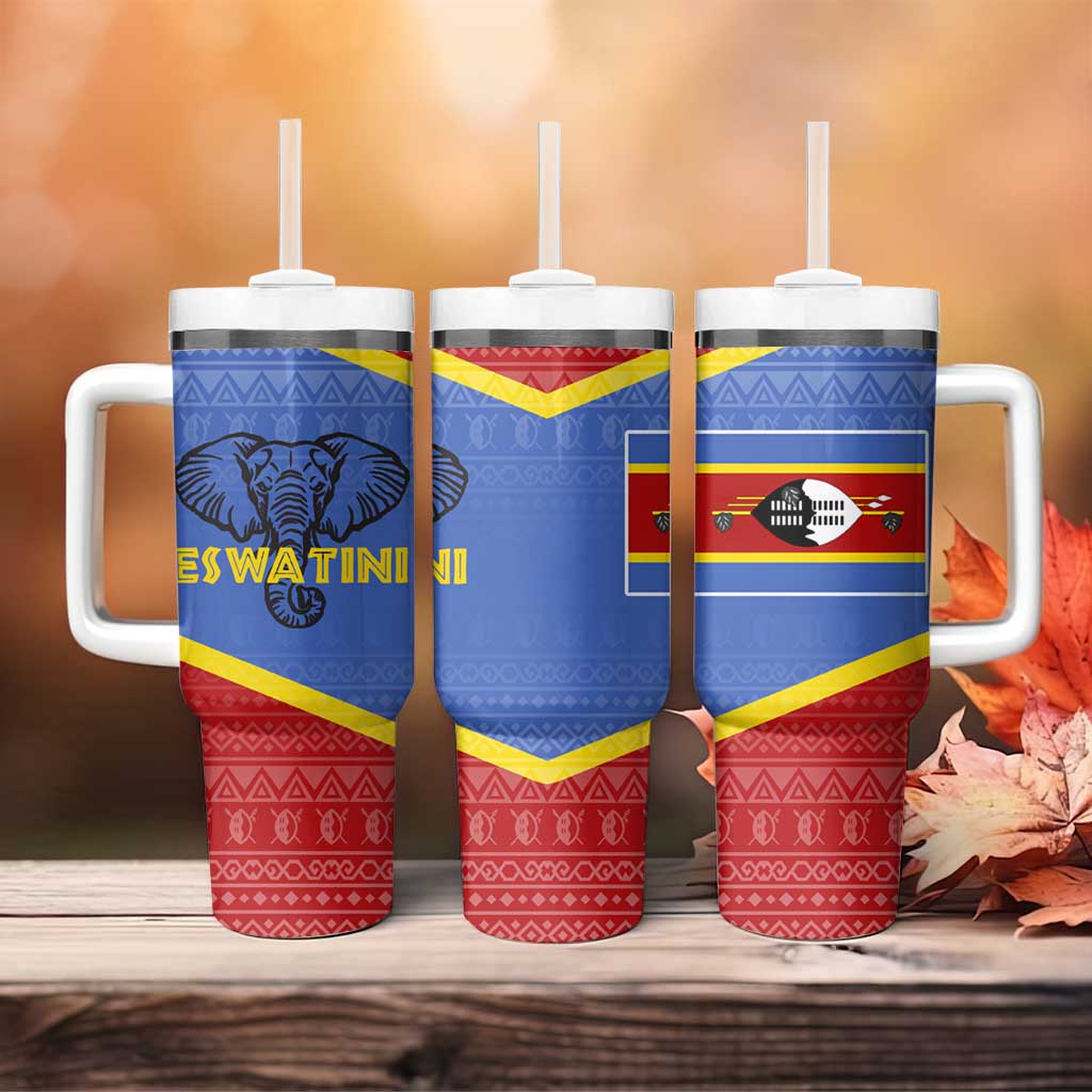 Elephant Eswatini Tumbler With Handle Swaziland Shield Tribal Pattern and National Flag TS04