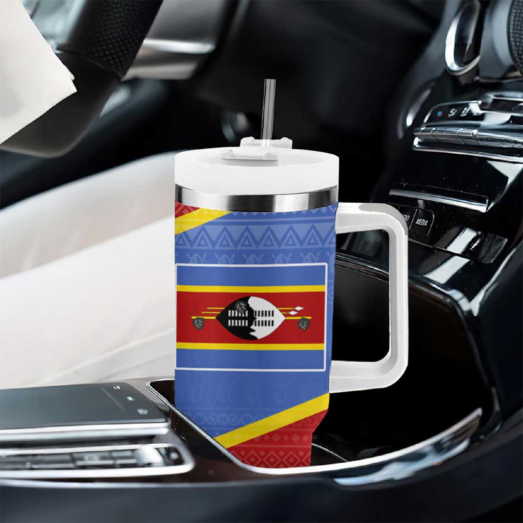 Elephant Eswatini Tumbler With Handle Swaziland Shield Tribal Pattern and National Flag TS04