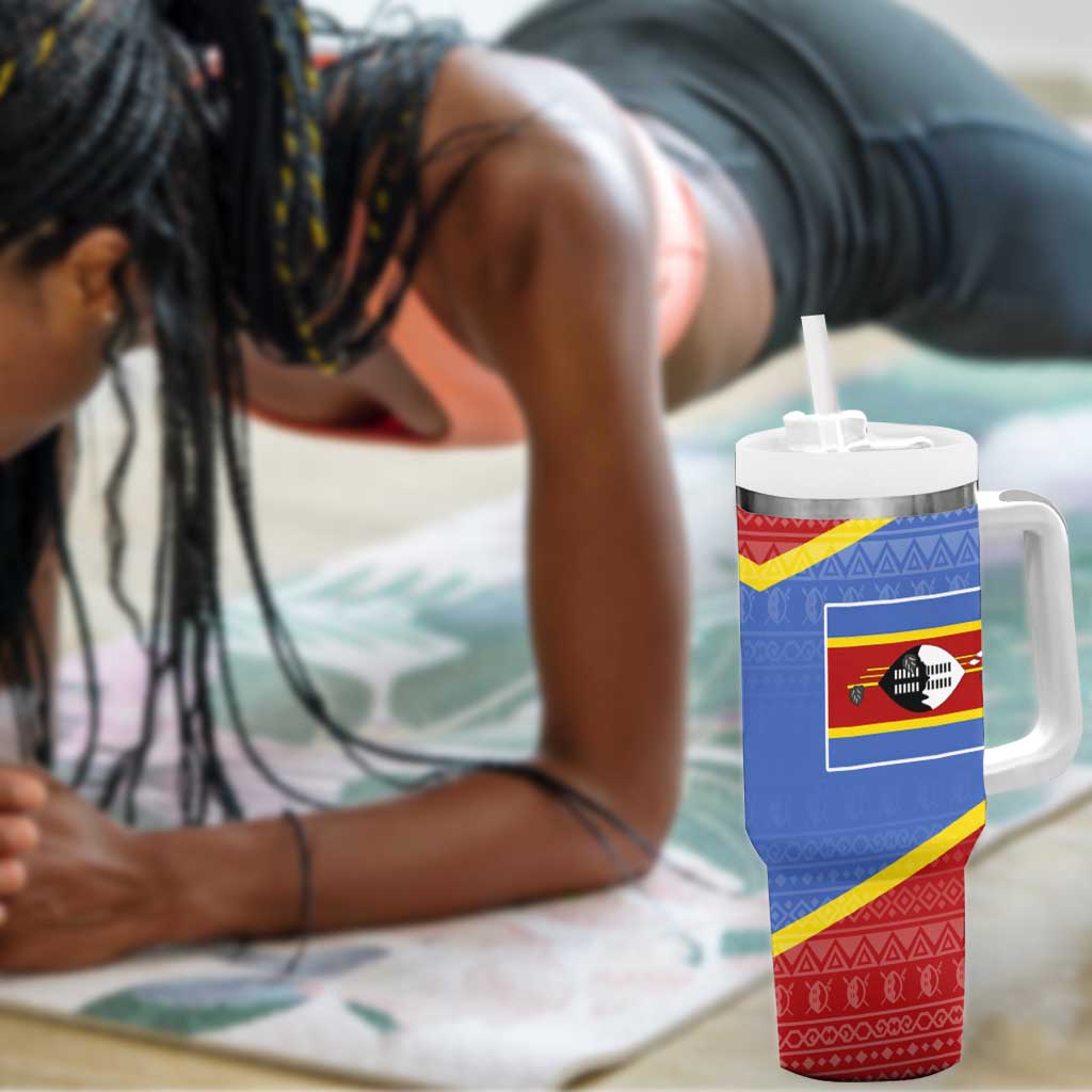 Elephant Eswatini Tumbler With Handle Swaziland Shield Tribal Pattern and National Flag TS04