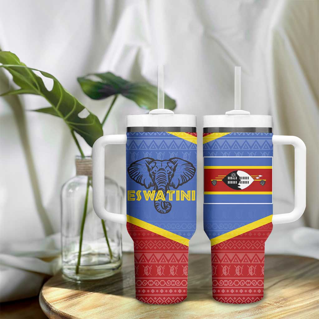 Elephant Eswatini Tumbler With Handle Swaziland Shield Tribal Pattern and National Flag TS04