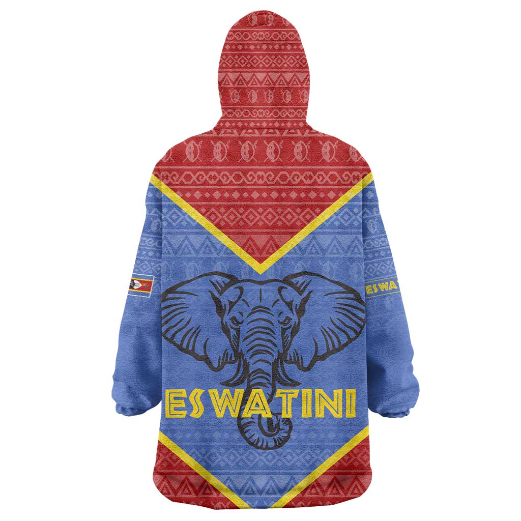 Elephant Eswatini Wearable Blanket Hoodie Swaziland Shield Tribal Pattern and National Flag TS04