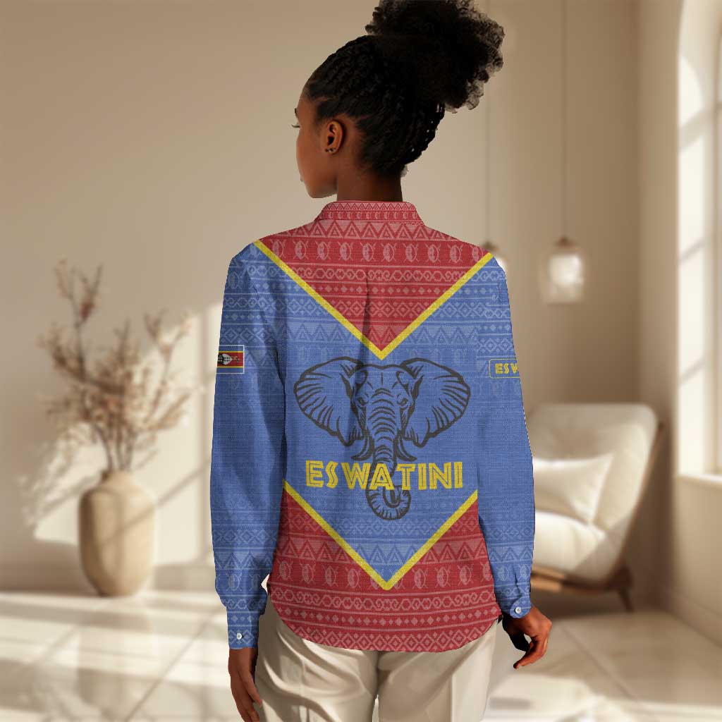 Elephant Eswatini Women Casual Shirt Swaziland Shield Tribal Pattern and National Flag TS04