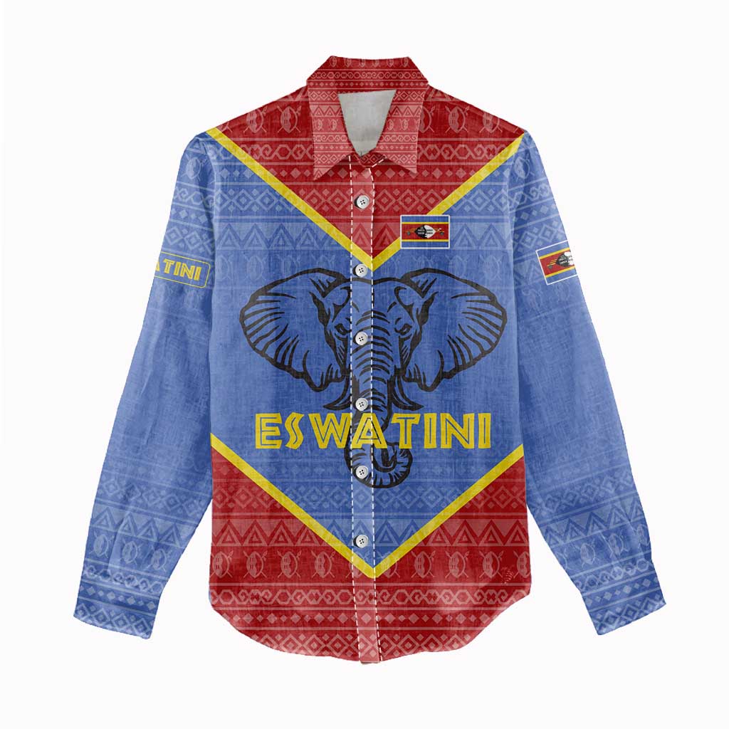 Elephant Eswatini Women Casual Shirt Swaziland Shield Tribal Pattern and National Flag TS04