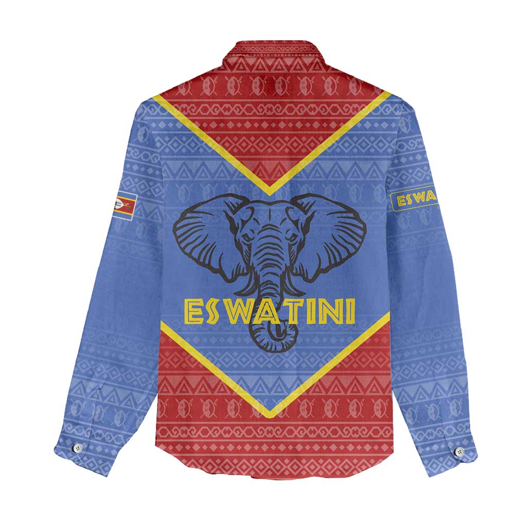 Elephant Eswatini Women Casual Shirt Swaziland Shield Tribal Pattern and National Flag TS04