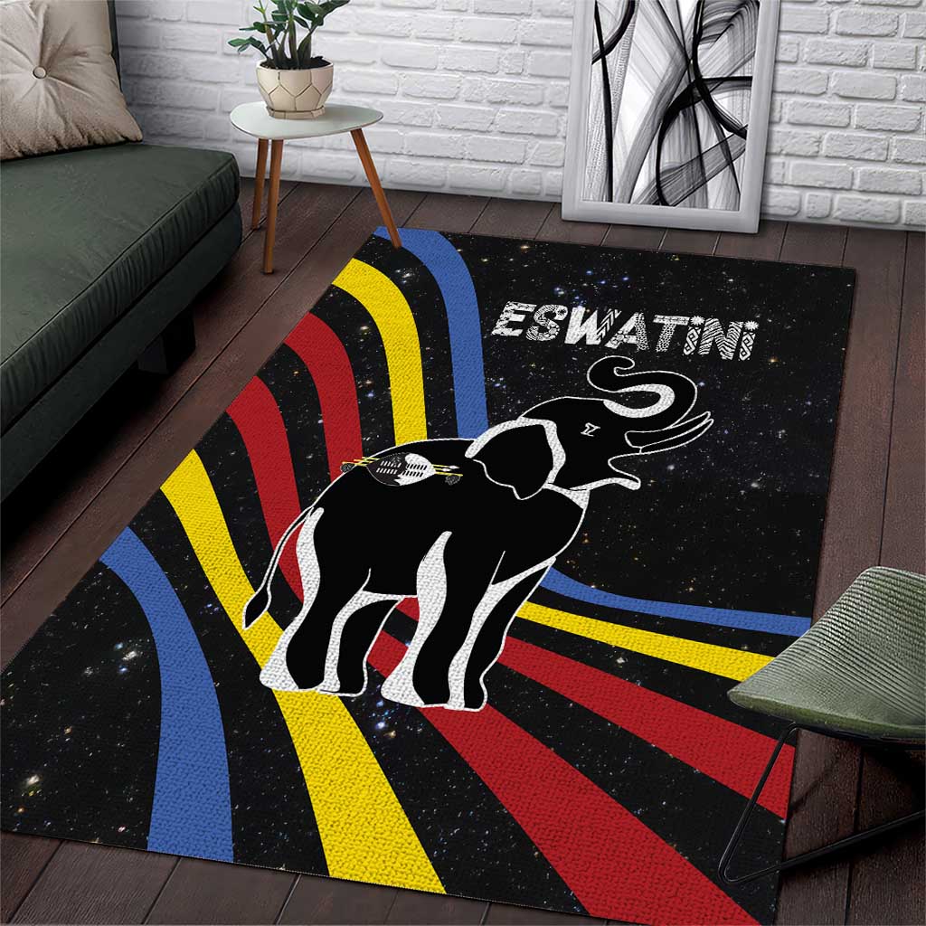 Eswatini Elephant Area Rug Swazi Flag Colors and Cosmic Background TS04