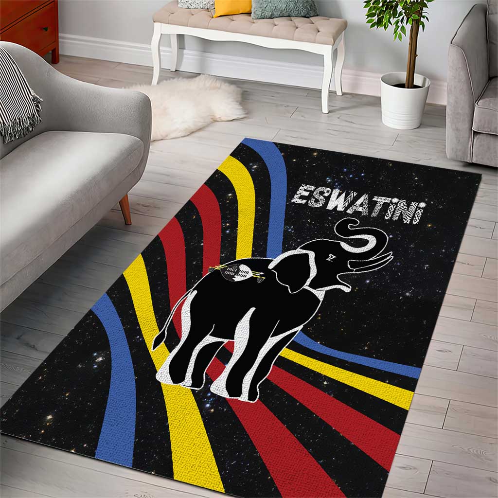 Eswatini Elephant Area Rug Swazi Flag Colors and Cosmic Background TS04