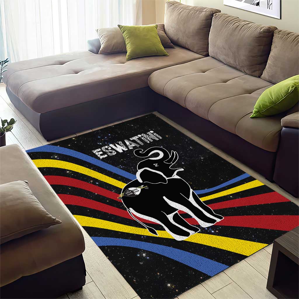 Eswatini Elephant Area Rug Swazi Flag Colors and Cosmic Background TS04
