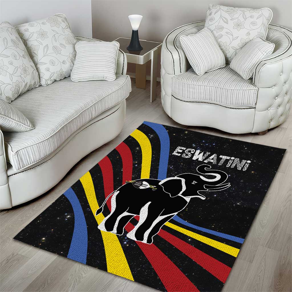 Eswatini Elephant Area Rug Swazi Flag Colors and Cosmic Background TS04