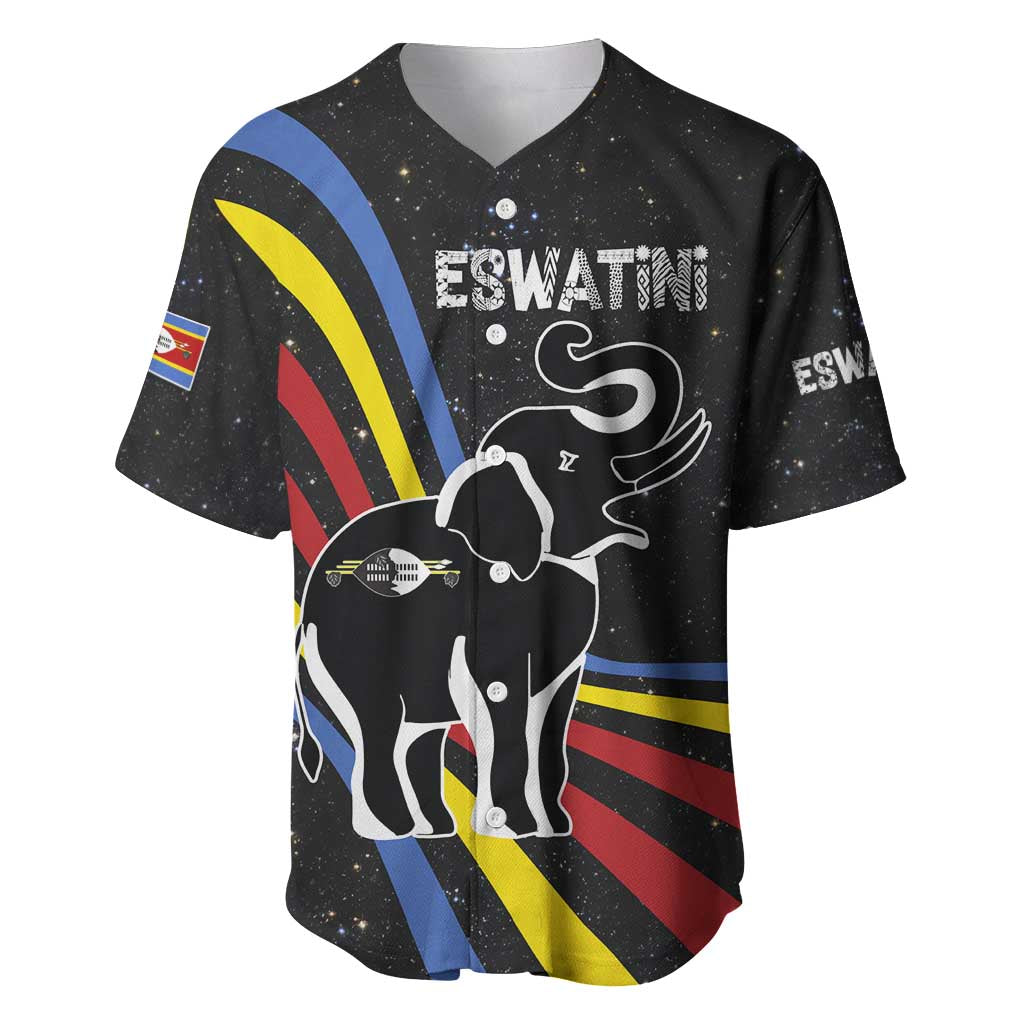 Eswatini Elephant Baseball Jersey Swazi Flag Colors and Cosmic Background TS04