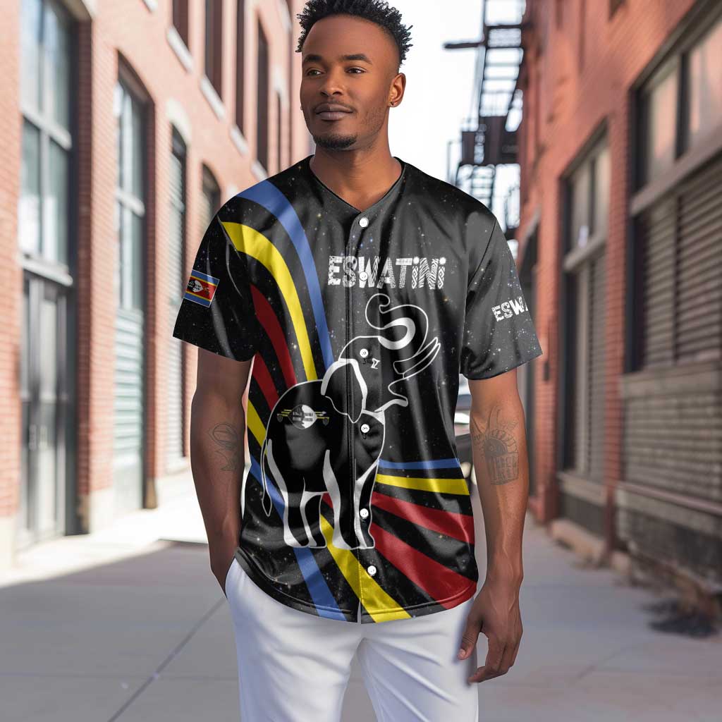 Eswatini Elephant Baseball Jersey Swazi Flag Colors and Cosmic Background TS04