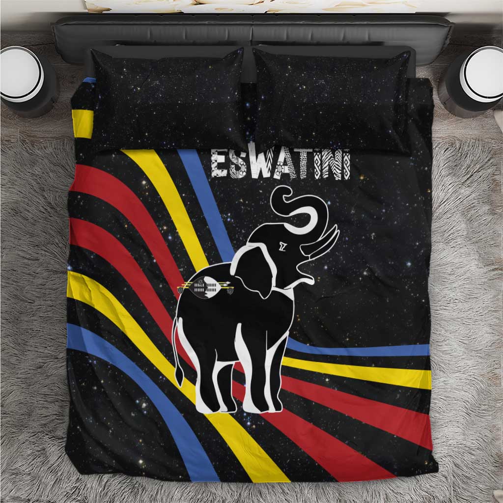 Eswatini Elephant Bedding Set Swazi Flag Colors and Cosmic Background TS04