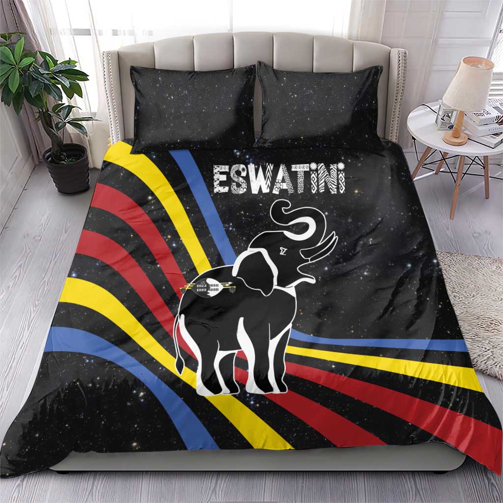 Eswatini Elephant Bedding Set Swazi Flag Colors and Cosmic Background TS04
