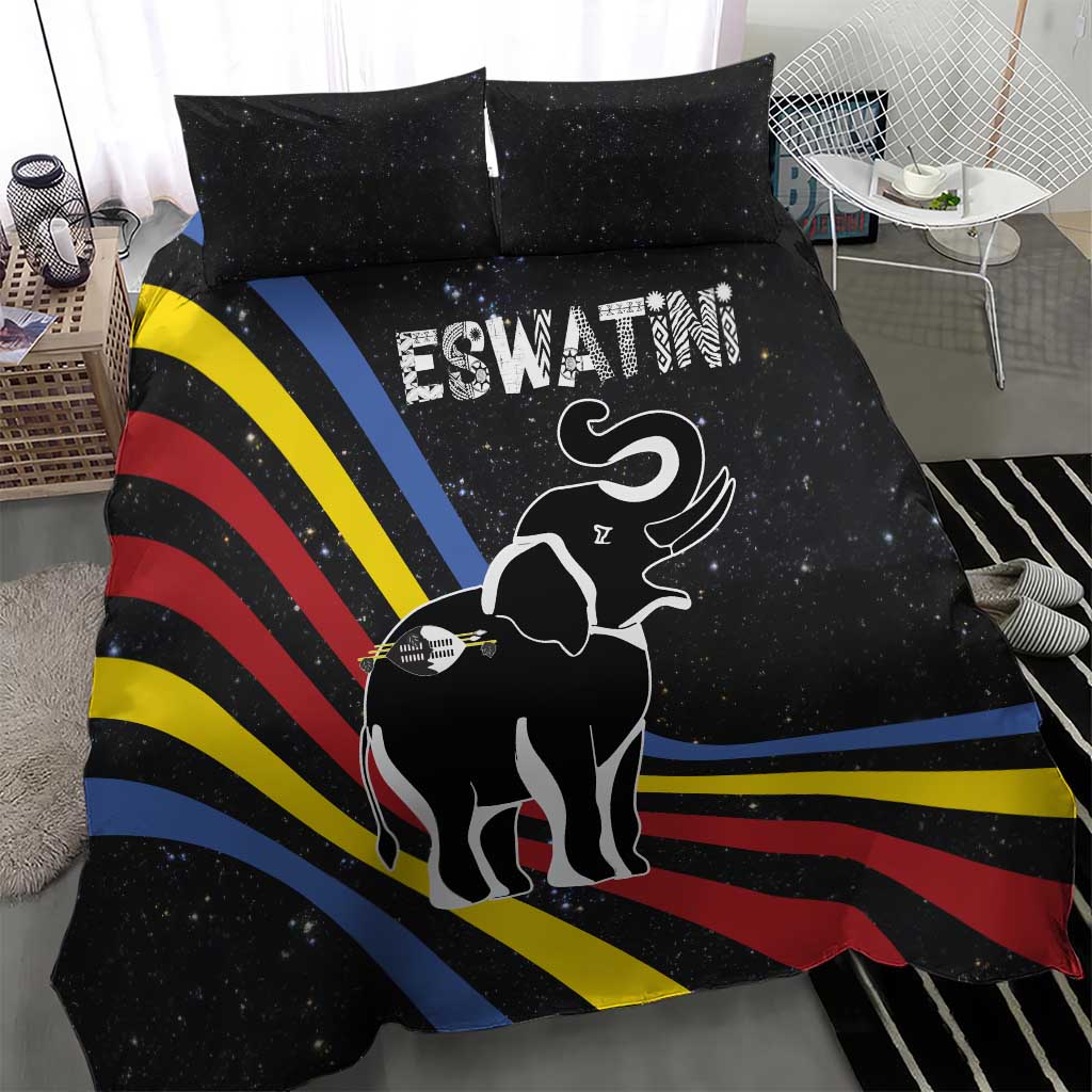 Eswatini Elephant Bedding Set Swazi Flag Colors and Cosmic Background TS04