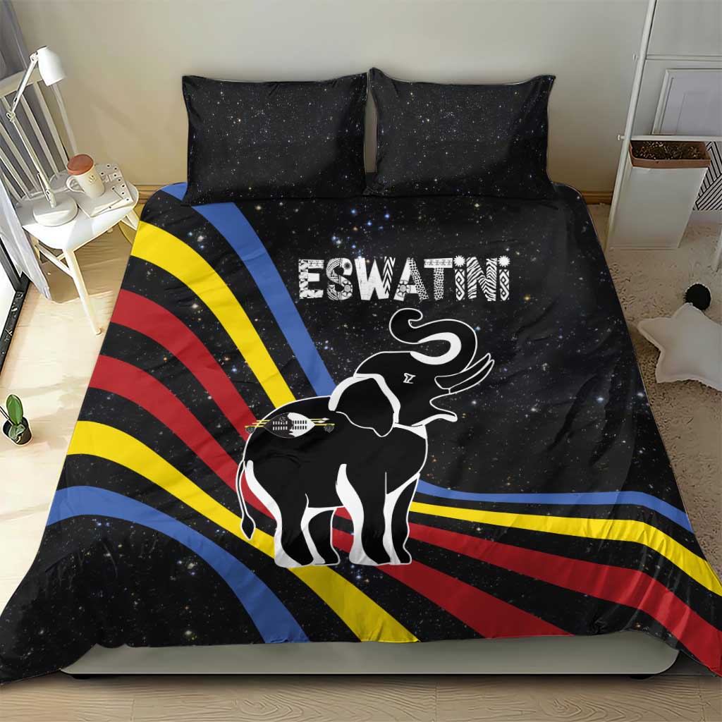 Eswatini Elephant Bedding Set Swazi Flag Colors and Cosmic Background TS04