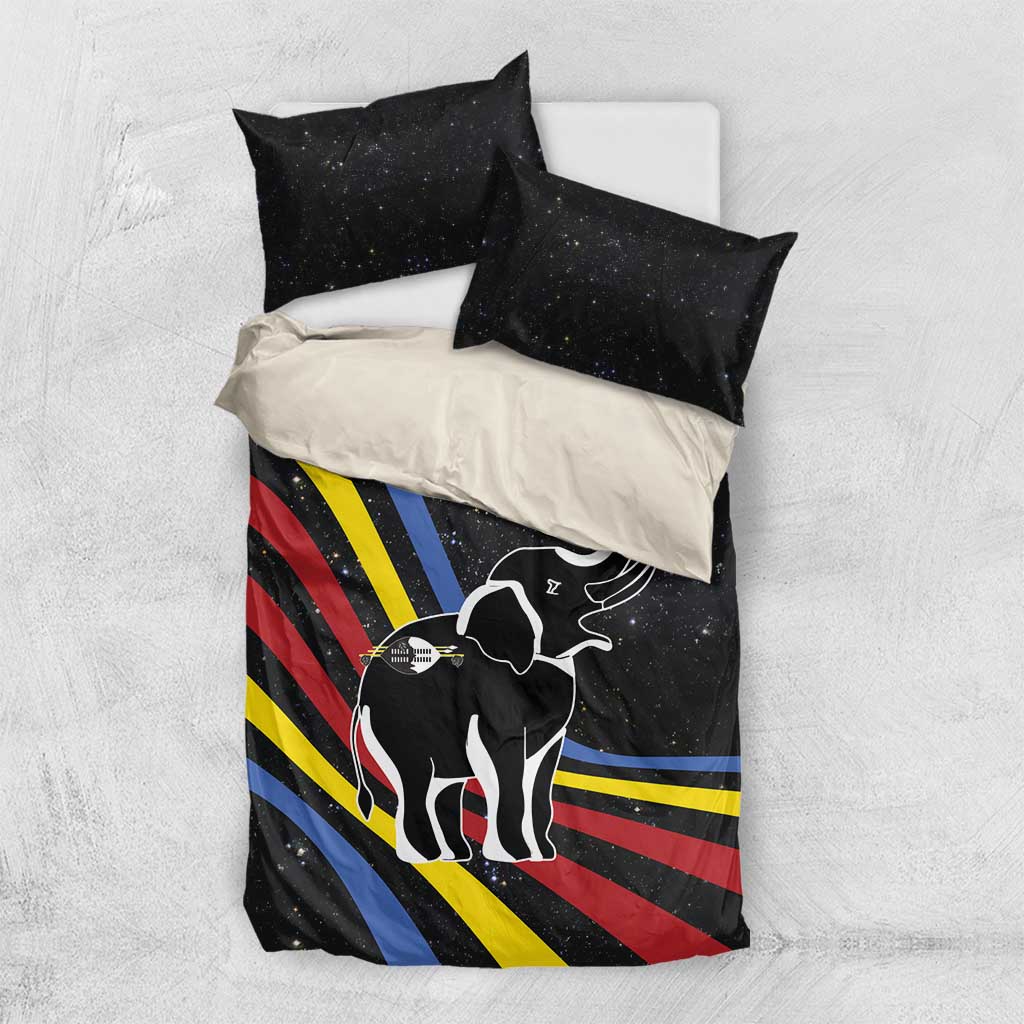 Eswatini Elephant Bedding Set Swazi Flag Colors and Cosmic Background TS04