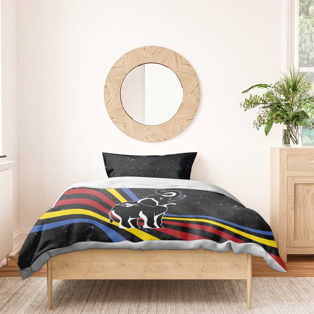 Eswatini Elephant Bedding Set Swazi Flag Colors and Cosmic Background TS04