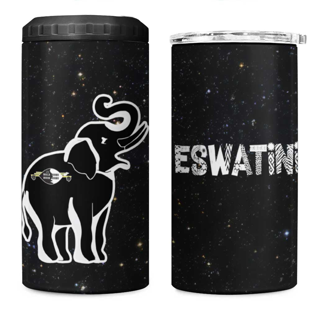Eswatini Elephant 4 in 1 Can Cooler Tumbler Swazi Flag Colors and Cosmic Background TS04