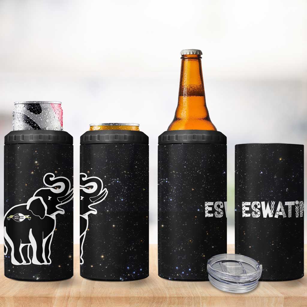 Eswatini Elephant 4 in 1 Can Cooler Tumbler Swazi Flag Colors and Cosmic Background TS04