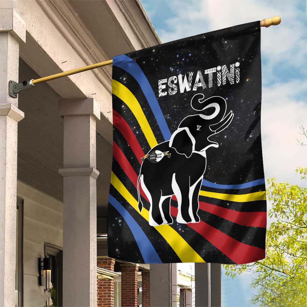 Eswatini Elephant Garden Flag Swazi Flag Colors and Cosmic Background TS04