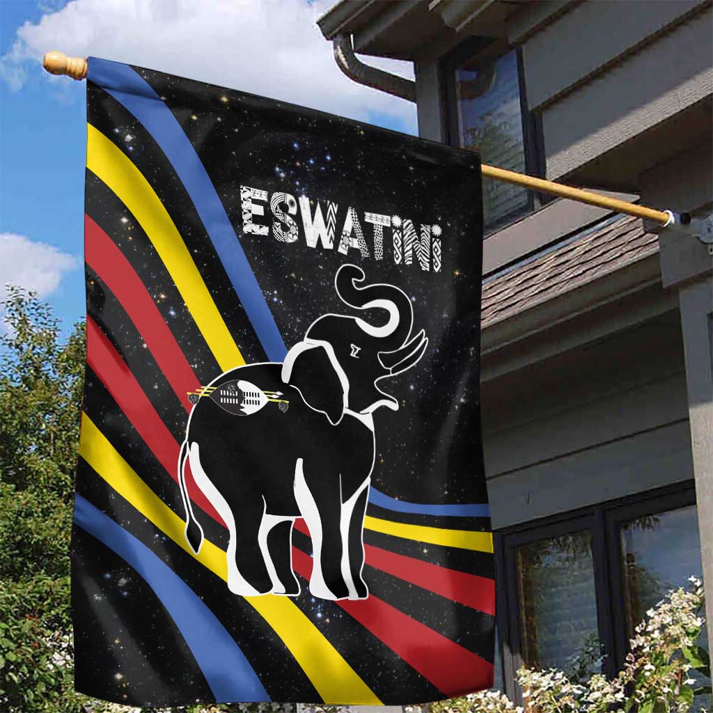 Eswatini Elephant Garden Flag Swazi Flag Colors and Cosmic Background TS04