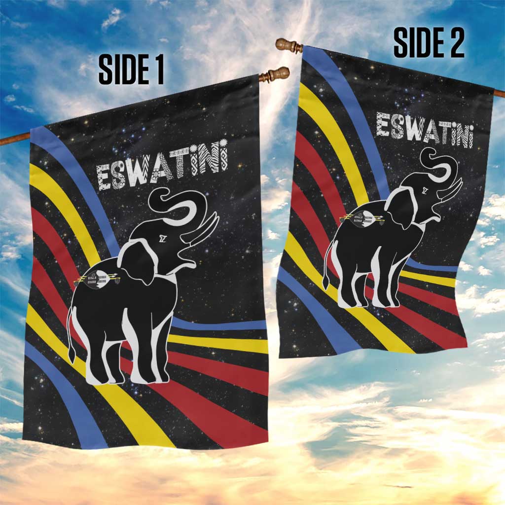 Eswatini Elephant Garden Flag Swazi Flag Colors and Cosmic Background TS04