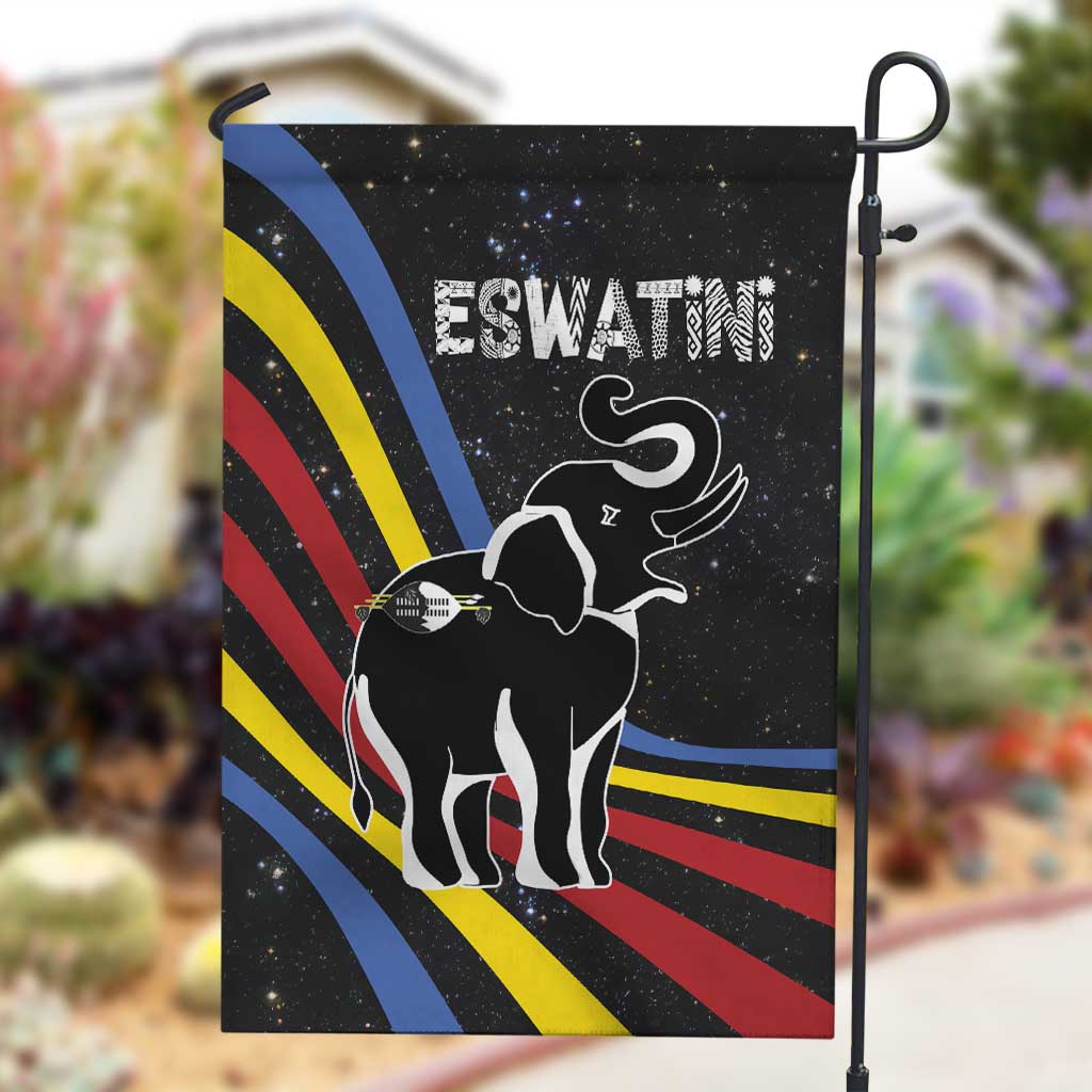 Eswatini Elephant Garden Flag Swazi Flag Colors and Cosmic Background TS04