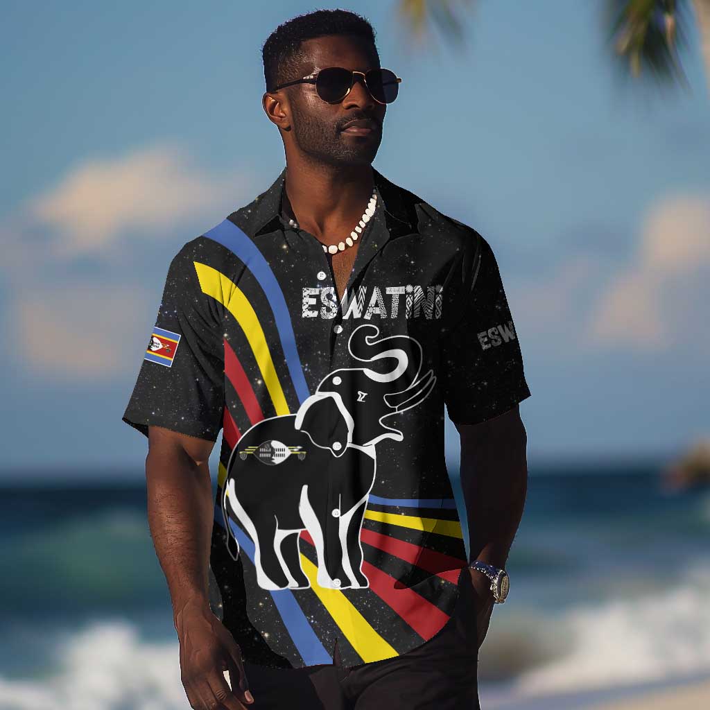 Eswatini Elephant Hawaiian Shirt Swazi Flag Colors and Cosmic Background TS04