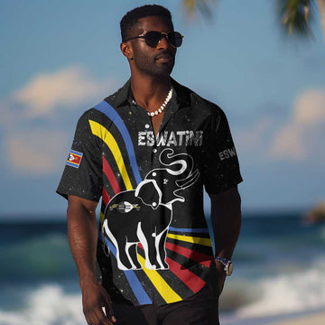 Eswatini Elephant Hawaiian Shirt Swazi Flag Colors and Cosmic Background TS04