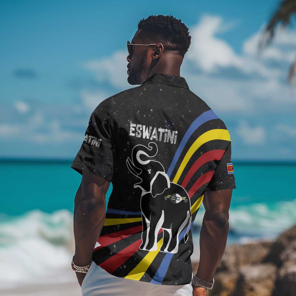 Eswatini Elephant Hawaiian Shirt Swazi Flag Colors and Cosmic Background TS04