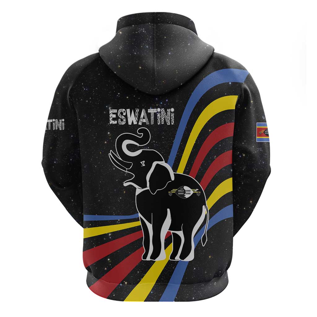 Eswatini Elephant Hoodie with Cosmic Background and Swazi Flag Colors TS04
