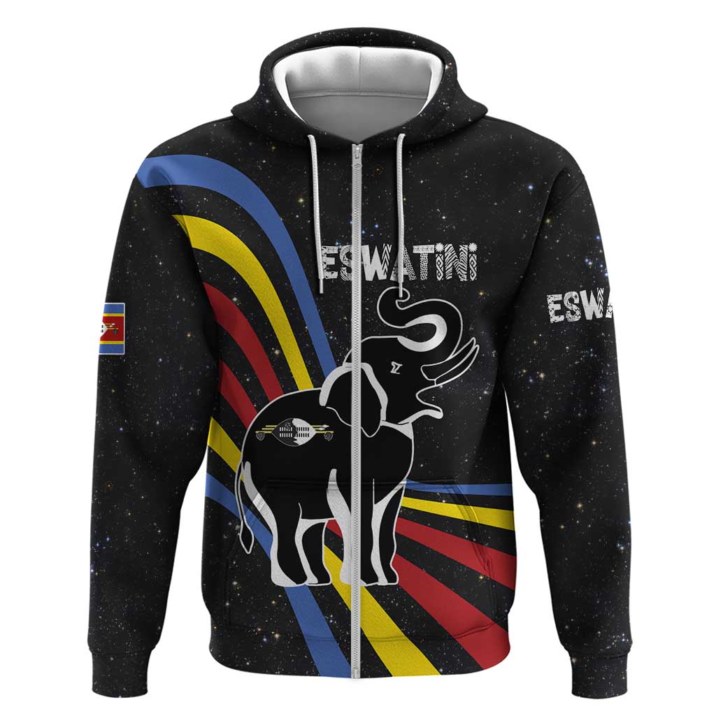 Eswatini Elephant Hoodie with Cosmic Background and Swazi Flag Colors TS04