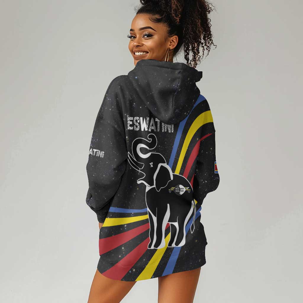 Eswatini Elephant Hoodie Dress Swazi Flag Colors and Cosmic Background TS04