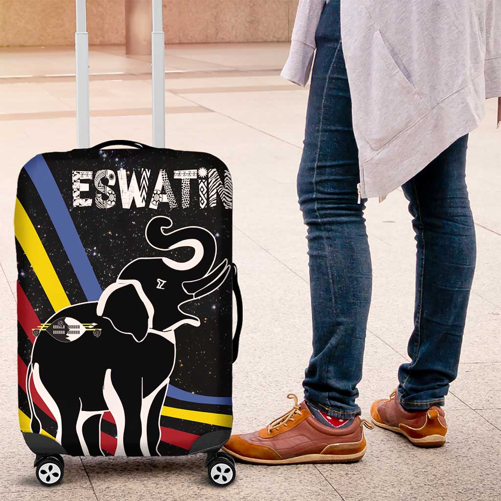 Eswatini Elephant Luggage Cover with Cosmic Background and Swazi Flag Colors TS04