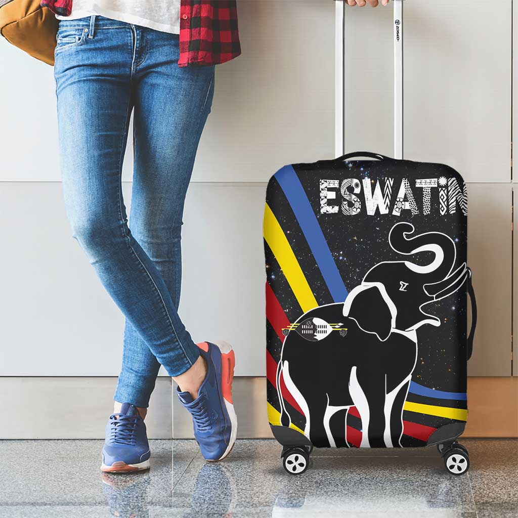 Eswatini Elephant Luggage Cover with Cosmic Background and Swazi Flag Colors TS04