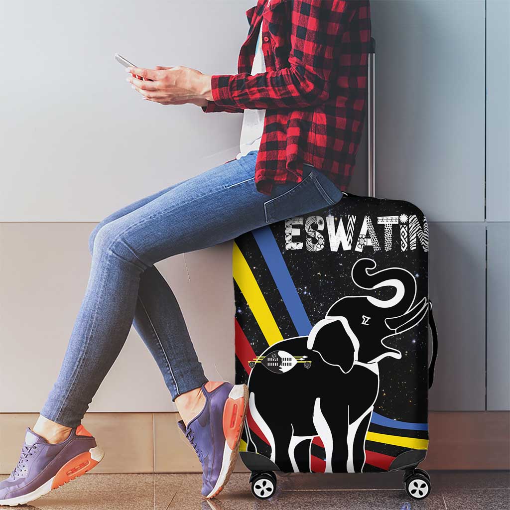 Eswatini Elephant Luggage Cover with Cosmic Background and Swazi Flag Colors TS04