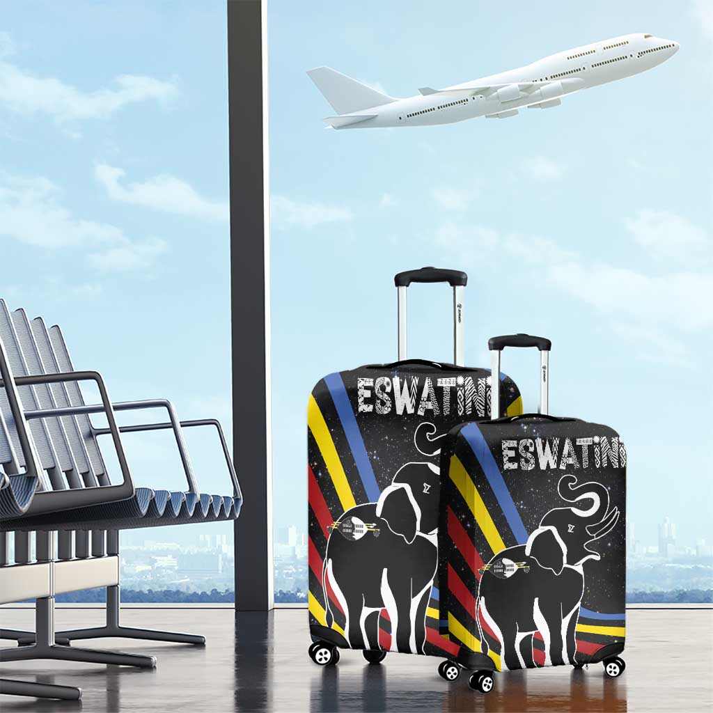 Eswatini Elephant Luggage Cover with Cosmic Background and Swazi Flag Colors TS04