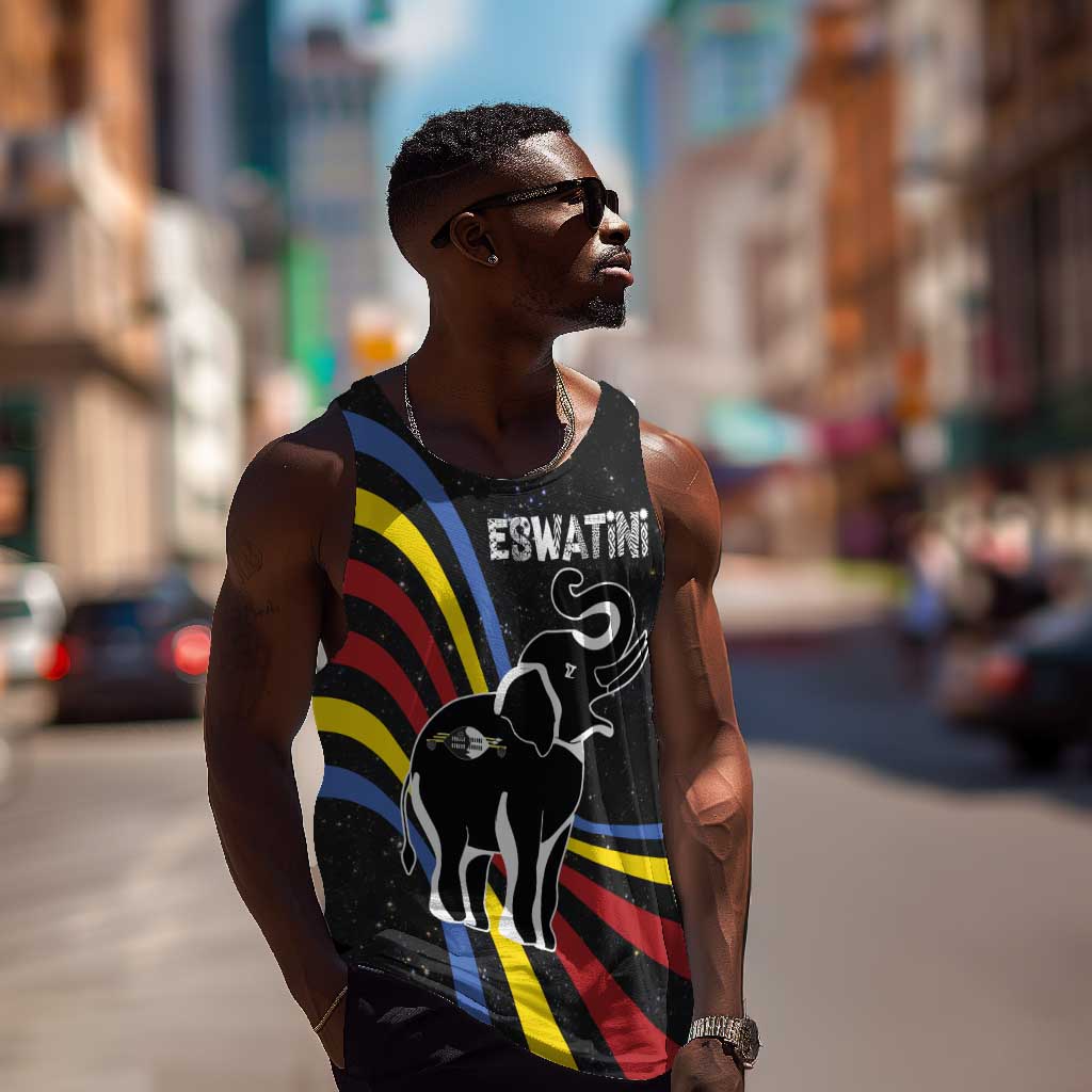 Eswatini Elephant Men Tank Top Swazi Flag Colors and Cosmic Background TS04