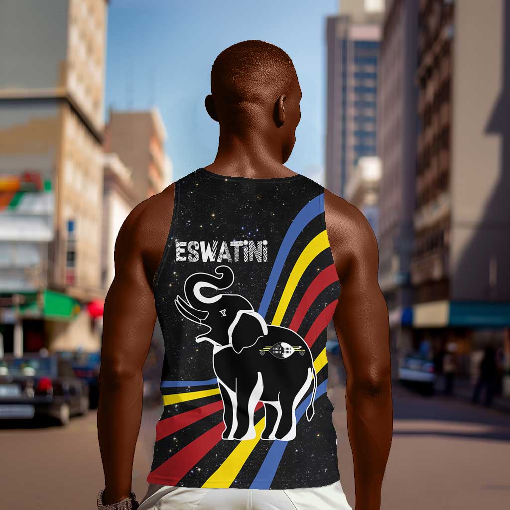 Eswatini Elephant Men Tank Top Swazi Flag Colors and Cosmic Background TS04