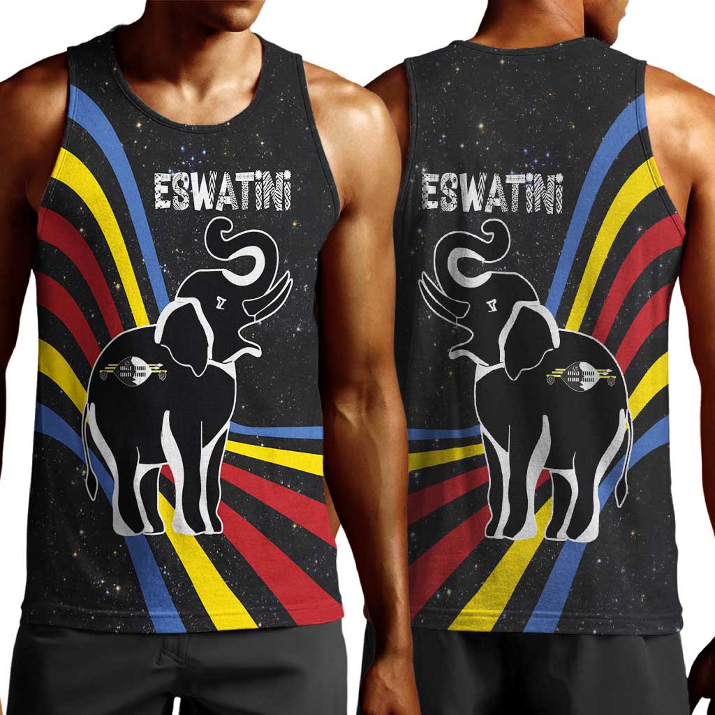 Eswatini Elephant Men Tank Top Swazi Flag Colors and Cosmic Background TS04