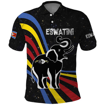 Eswatini Elephant Polo Shirt with Cosmic Background and Swazi Flag Colors TS04
