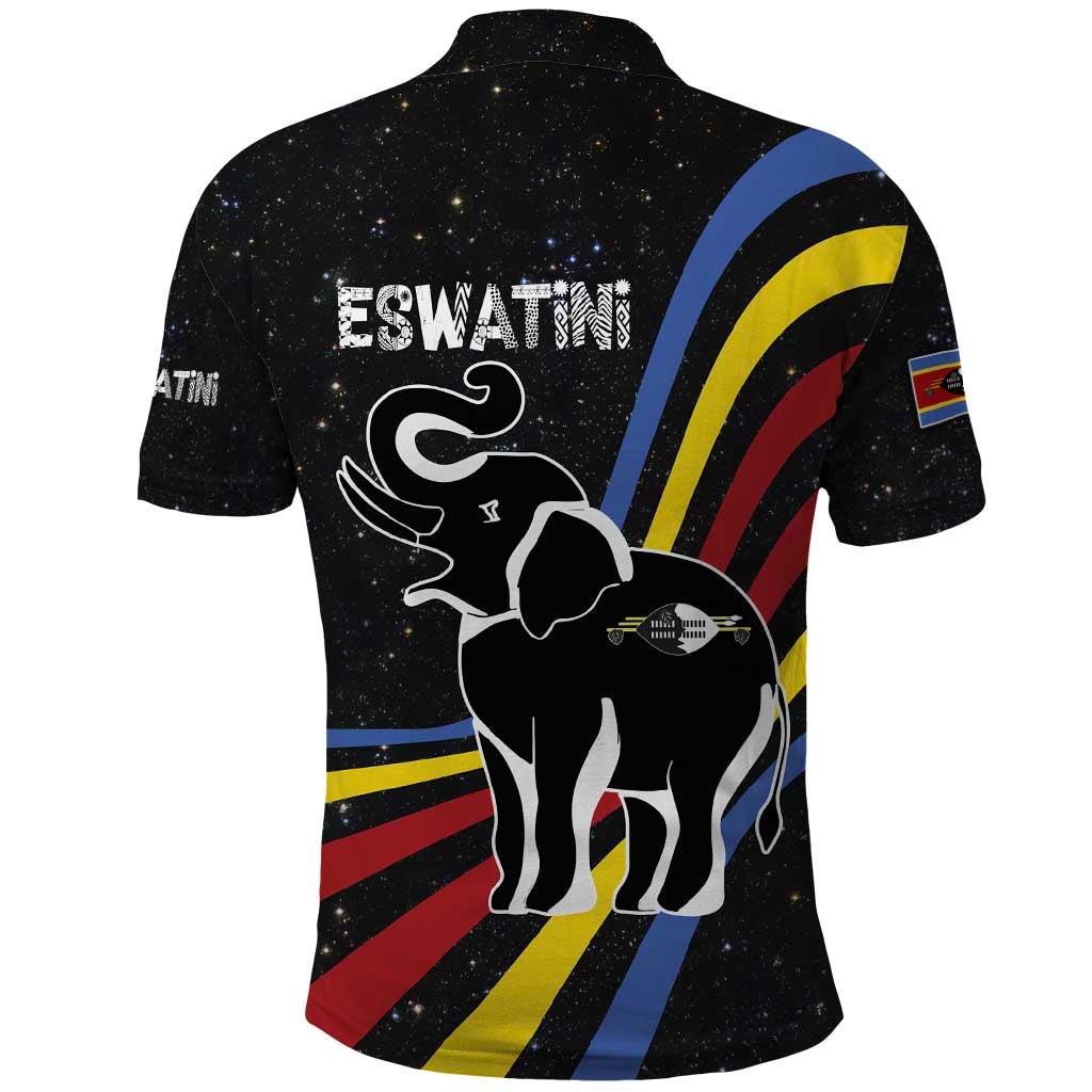 Eswatini Elephant Polo Shirt with Cosmic Background and Swazi Flag Colors TS04