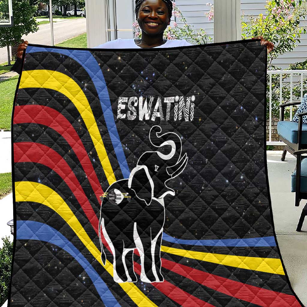 Eswatini Elephant Quilt Swazi Flag Colors and Cosmic Background TS04