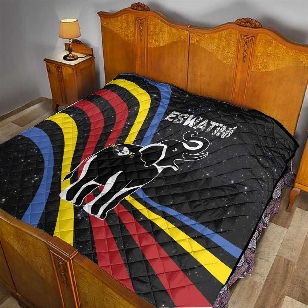 Eswatini Elephant Quilt Swazi Flag Colors and Cosmic Background TS04