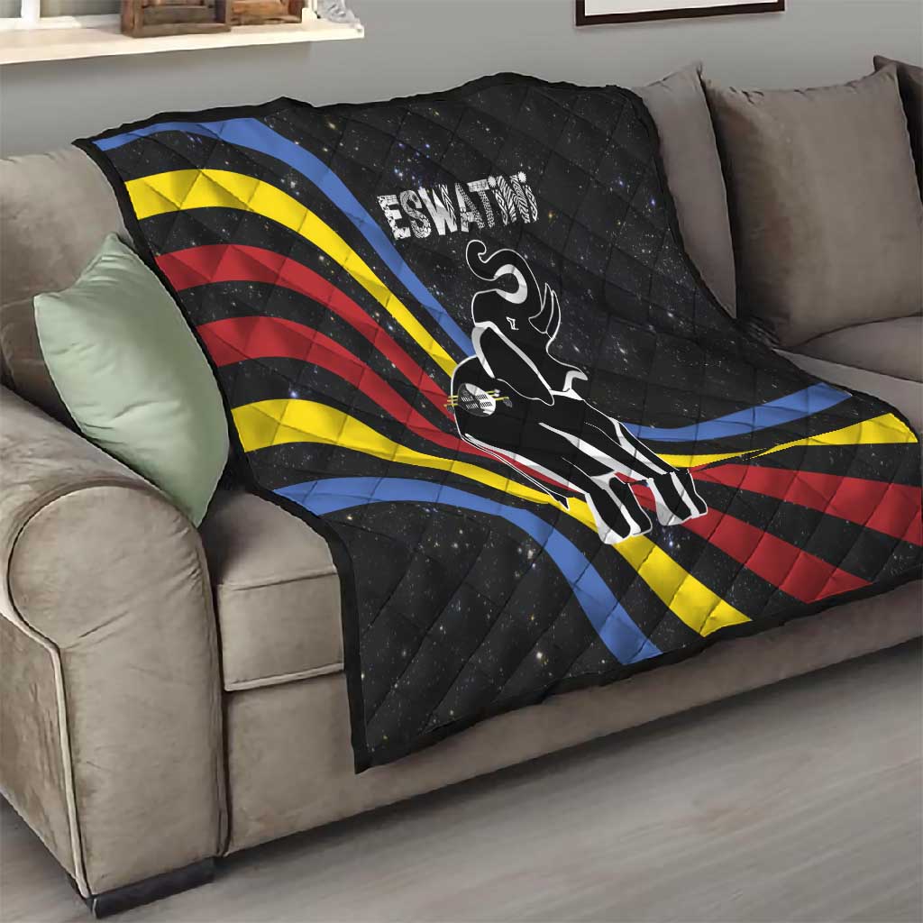Eswatini Elephant Quilt Swazi Flag Colors and Cosmic Background TS04