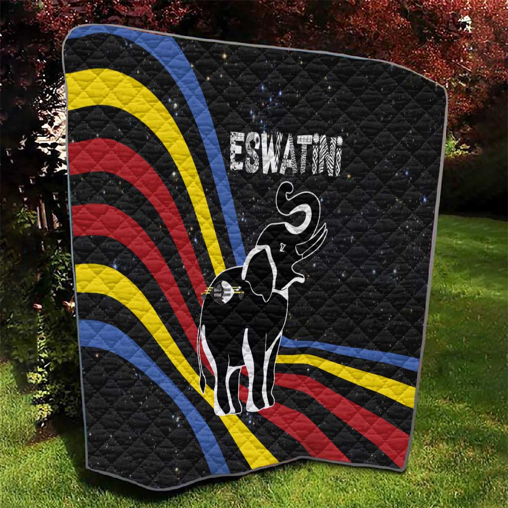 Eswatini Elephant Quilt Swazi Flag Colors and Cosmic Background TS04