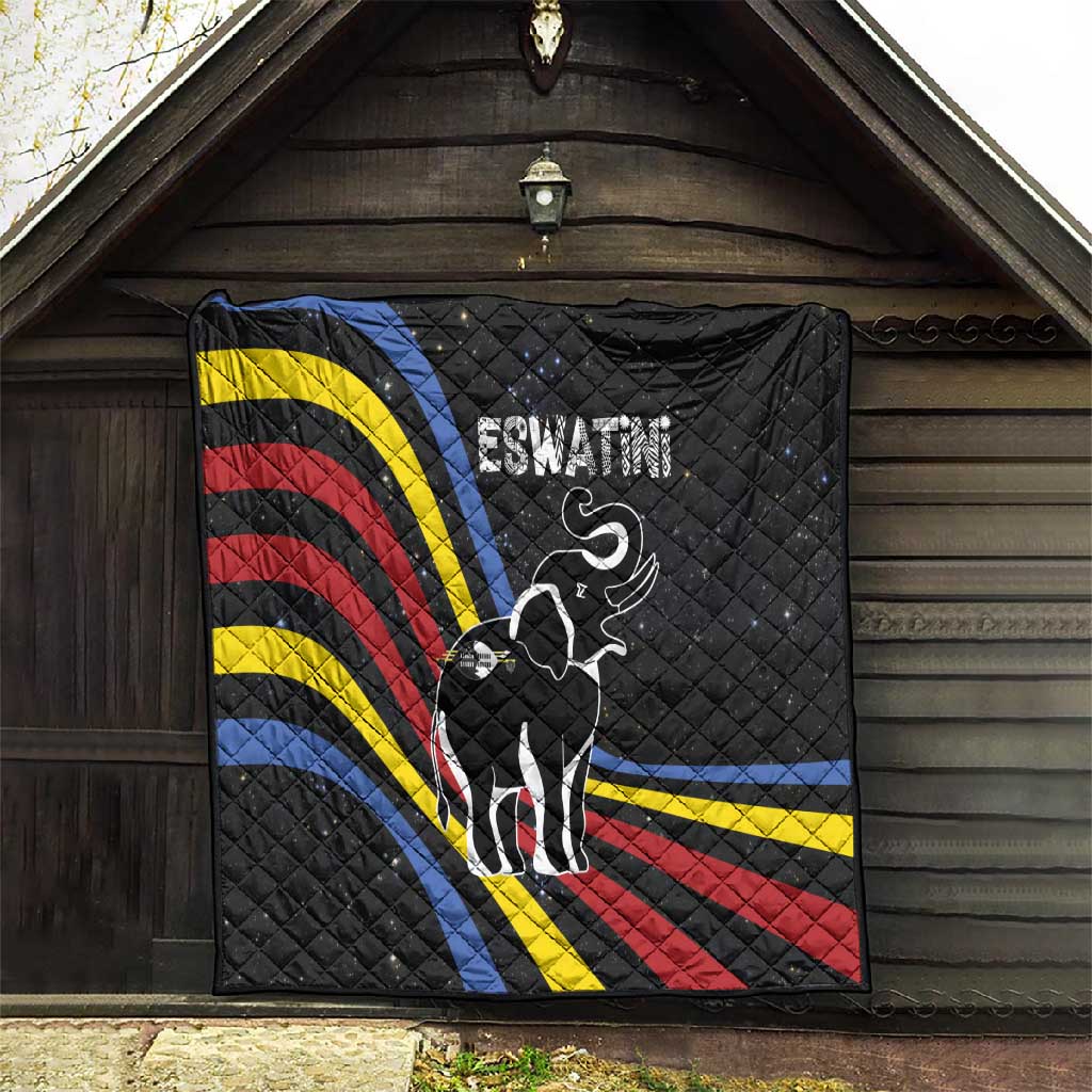 Eswatini Elephant Quilt Swazi Flag Colors and Cosmic Background TS04